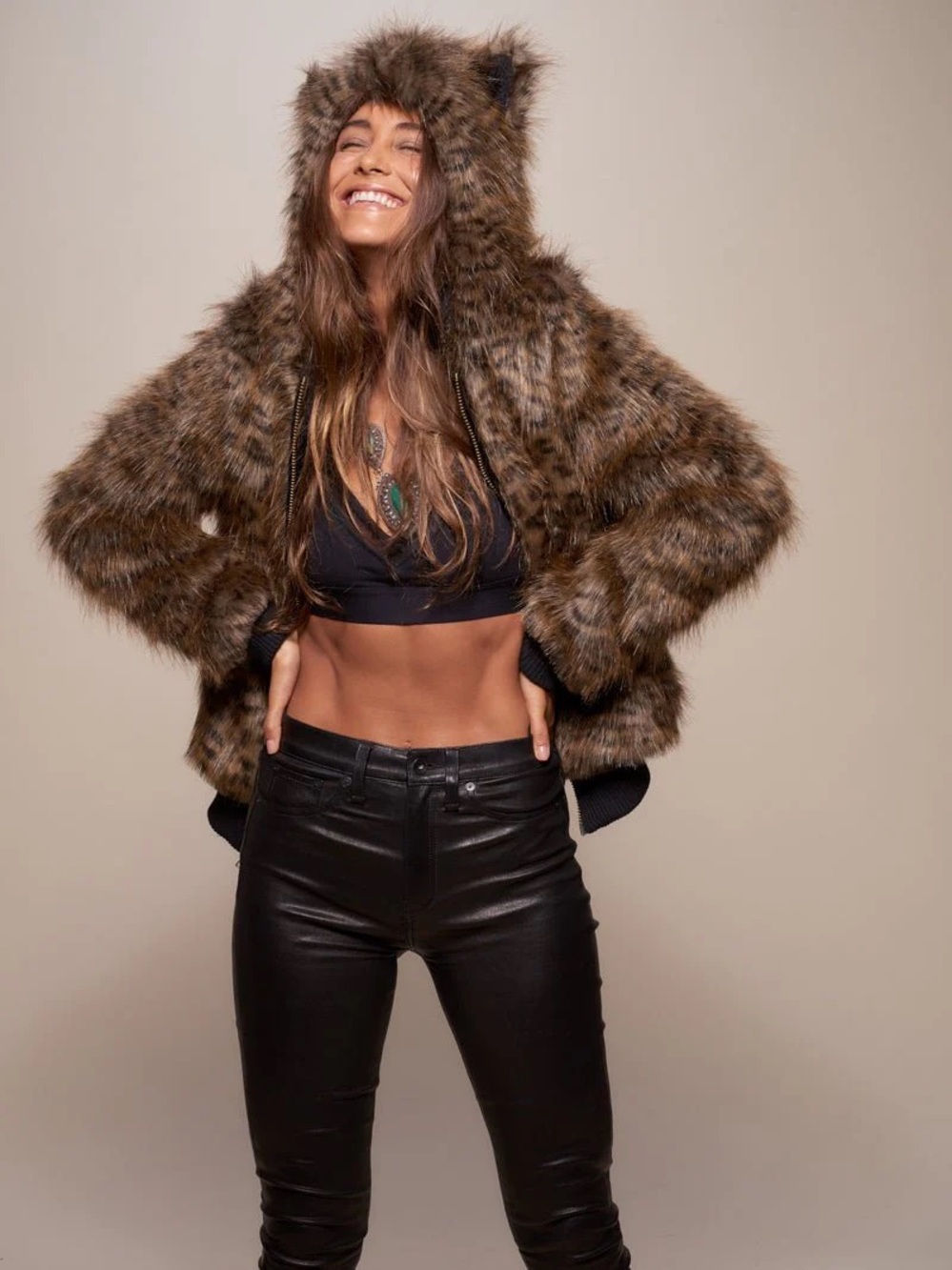 SpiritHoods Savannah Cat Classic Fur Bomber